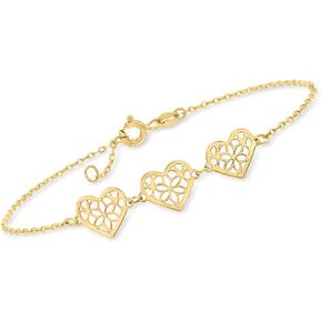 Ross-Simons Italian 14kt Yellow Gold Floral-Pattern Heart Station Bracelet. 7.5 inches