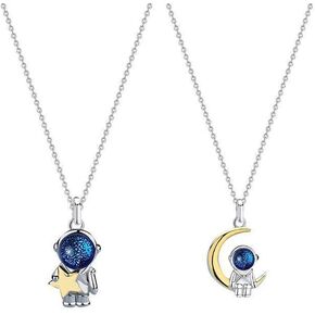 Astronaut Necklace Couple Pendant For Him And Her Set Aesthetic Fashion Cute Dainty Moon And Star Couple Necklace For Boyfriend Girlfriend