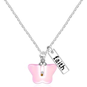 Uloveido Mustard Seed Charm Glass Butterfly Necklace Stainless Faith Pendant Y788