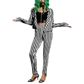 Spadehill Women Halloween Costumes Black and White Blazer Vertical Striped Suit