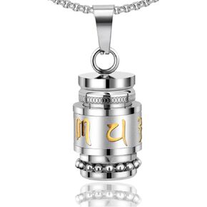 Mgutillart Fashion Titanium Steel Buddhist Prayer Wheel Pendant Prayer Locket Necklace
