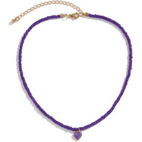 Pingyongchang Beads Heart Chokers Necklace for Women Girls Cute Sweet Candy Color Love Heart Pendants Beaded Necklace Summer Beach Colorful Beaded Pendant Necklace Jewelry Gift