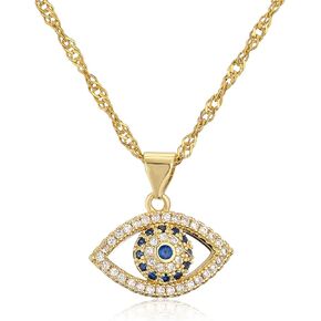 18K Brass Water Ripple Chain Necklace For Women Girl AAA Cubic Zirconia Evil Eye Pendant Female Party Jewelry Christmas Gift