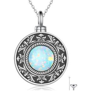 SVODEA Opal Urn Locket Necklace for Ashes Cremation Jewelry,925 Sterling Silver Cage Filigree Pendant Keepsake Urns Necklaces with w/Funnel Filler for Women Girls,18''-20''