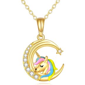 KECHO 14k Solid Gold Unicorn Neckalce Cute Animal Pendant Moon Jewelry Birthday Gifts for Women Teen Girls