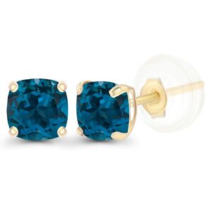 Solid 925 Sterling Silver Gold Plated 4mm Cushion Cut Genuine Birthstone Stud Earrings For Women | Natural or Created Hypoallergenic Gemstone Stud Earrings