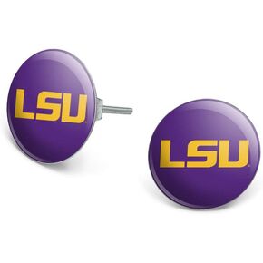 LSU Logo on Purple Novelty Silver Plated Stud Earrings