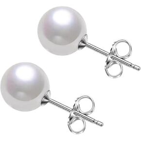 Bellitia Jewelry Freshwater Cultured Pearls 925 Sterling Silver Stud Earrings, Pearl Earrings Round Ball Pearls Stud Earrings Hypoallergenic, Sizes 6mm 8mm 10mm for Women
