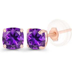 Solid 925 Sterling Silver Gold Plated 4mm Cushion Cut Genuine Birthstone Stud Earrings For Women | Natural or Created Hypoallergenic Gemstone Stud Earrings in Kuwait