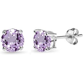 Purple Earrings for Women Sterling Silver Studs Genuine 5mm Round Solitaire Gemstone Amethyst Earrings for Girls Teens Bridesmaids Birthday Gift February Birthstone