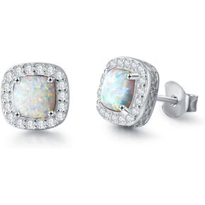 Carleen 14K White Gold Plated 925 Sterling Silver CZ Cubic Zirconia/Created Opal Halo Setting Jewelry Set Gift for Women Girls
