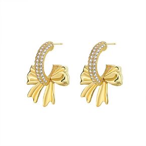 ZQGOFPT Gold Bow Square Dangle Drop Earrings for Women Girls 18K Gold Plated Pink Cubic Zirconia Bowknot Earrings Fashion Jewelry Gifts