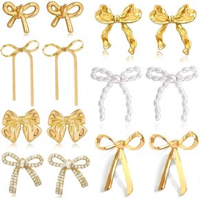 7 Pairs Gold Bow Earrings for Women Classic Ribbon Bow Stud Earrings