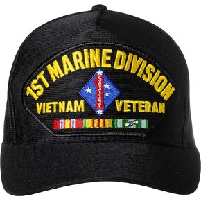Officially Licensed United States 1st Marine Division Vietnam Veteran Emblem Patch Hat Black Baseball Cap