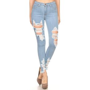 Vibrant Women’s Distressed Skinny Jeans – High Waisted Ripped Destroyed Destructed Stretch Frayed Hem Casual Denim Pants
