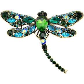 SELOVO Dragonfly Big Large 3in Statement Animal Brooch Pin Antique Gold Tone