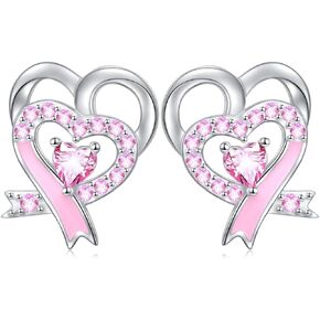 Breast Cancer Survivor Gifts for Women Stud Earrings 925 Sterling Silver Themed Jewelry Pink Ribbon