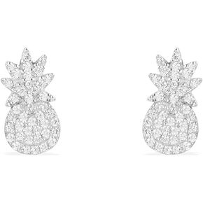 Sterling Silver White Gold Plating Palm Tree Studs Summer Style Pave Post Stud Earrings