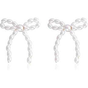 Bow Earrings Rhinstone Bow Earrings Gold Ribbon Earrings Pearl Bow Earrings Trendy Earrings for Women 2024