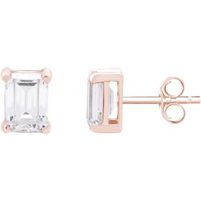 Jewel Zone US Emerald Cut Stud Earrings 14k Gold Over Sterling Silver