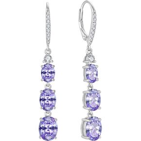 Aprila Women 925 Sterling Silver Birthstone 3-stone Long Leverback Drop Dangle Earrings with 5A Cubic Zirconia Jewelry Gift for Her Mother Daughter Wife