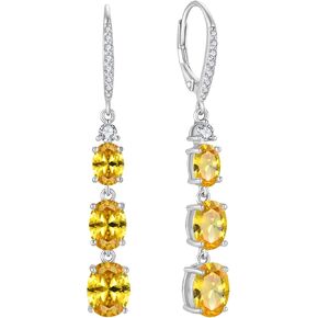 Aprila Women 925 Sterling Silver Birthstone 3-stone Long Leverback Drop Dangle Earrings with 5A Cubic Zirconia Jewelry Gift for Her Mother Daughter Wife in Saudi Arabia