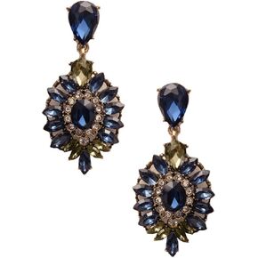 Large Antique Art Deco Vintage Retro Style Blue Sapphire Citrine Rhinestone Wedding Bridal Prom Statement Earrings in Saudi Arabia