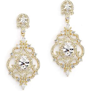 Mariell Victorian Scrolls Cubic Zirconia Wedding Bridal & Prom Chandelier Pierced or Clip-On Earrings