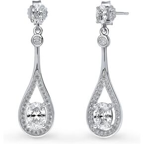 BERRICLE Sterling Silver Teardrop Cubic Zirconia CZ Dangle Drop Earrings for Women, Rhodium Plated