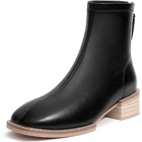 Zelaprox Women's Low Heel Chelsea Boots Fashion Square Toe Ankle Boots Chunky Stacked Heel Zipper Fall Booties Shoes
