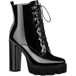 ANN CREEK Women's Platform Lace Up Ankle Boots Chunky Heel Side Zipper Booties Casual High Heel Round Toe Boots