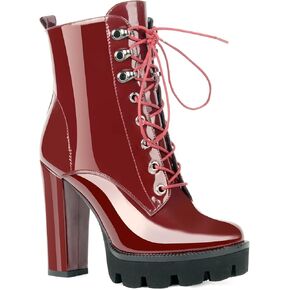 ANN CREEK Women's Platform Lace Up Ankle Boots Chunky Heel Side Zipper Booties Casual High Heel Round Toe Boots