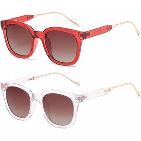 2 Pack Classic Square Polarized Sunglasses for Women Men Retro Trendy UV400 Sunnies