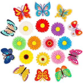 Butterfly and Flower Shoe Decoration Charms, 20Pcs Lovely Butterfly Flower Shoe Decor for Shoe Wristband, PVC Shoe Charm Accessories for Party Favor Birthday Gifts