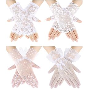 Newcotte 4 Pairs Lace Gloves Women Tea Party Gloves Fingerless Gloves Elegant Floral Gloves for Wedding Costume Accessories
