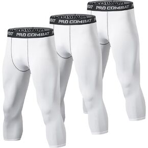 SS COLOR FISH 3 Pack 3/4 Men's Compression Pants Athletic Baselayer Workout Sports Running Legging Running Tights for Men