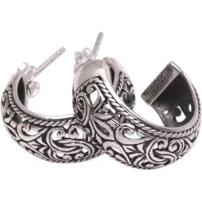 NOVICA Artisan Handmade .925 Sterling Silver Half Hoop Earrings Indonesia Leaf Tree Floral 'Hanging Garden'