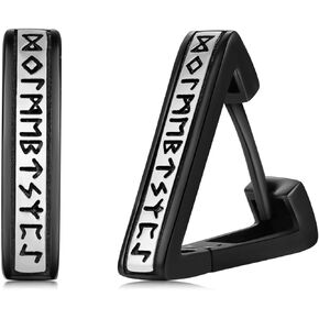 Norse Viking Hoop Earrings 925 Sterling Sliver Rune Hoop Earrings For Men Amulet Black Hoop Earrings Jewelry Gifts For Women