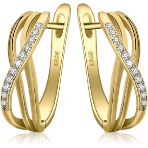 JewelryPalace Infinity Cubic Zirconia Creole Hoop Earrings for Women, Love Knot 925 Sterling Silver 14k White Yellow Rose Gold Plated Huggie Earrings for Girls, Simulated Diamond Jewelry Sets