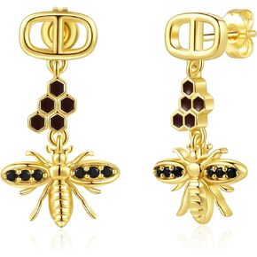Gold Plated Drop Dangle Earrings for Women Men Girls 0925 Sterling Silver Post Huggie Starfish Cross Bee Butterfly Sun Hypoallergenic Trendy Dangle Hoop Earrings Jewelry Gift