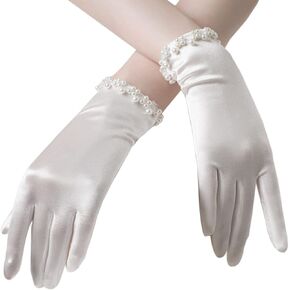 SUNTRADE Bridal Short Gloves, Wrist Full Finger Gloves for Wedding Opera Dinner Party Dance
