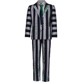 RocailleCos Men's Beetlejuice Cosplay Costume Black and White Stripes Jacket Shirt Pants Suit Adult Halloween Outfits