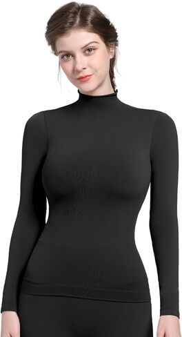 SHAPERX Seamless Women's Long Sleeve Shirts Mock Turtleneck Slim Fit Tops Basic Tee in Saudi Arabia