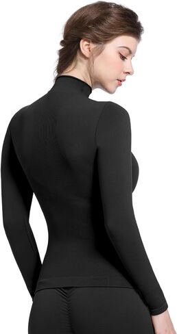 SHAPERX Seamless Women's Long Sleeve Shirts Mock Turtleneck Slim Fit Tops Basic Tee in Saudi Arabia