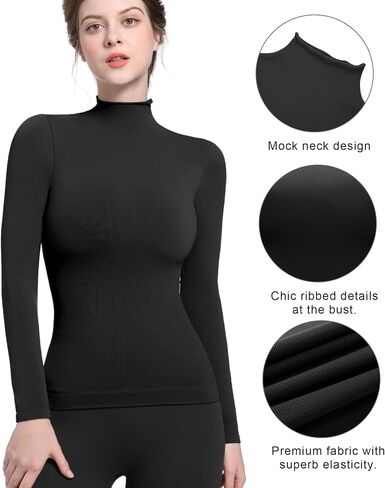 SHAPERX Seamless Women's Long Sleeve Shirts Mock Turtleneck Slim Fit Tops Basic Tee in Saudi Arabia