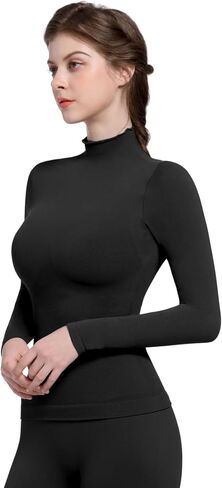 SHAPERX Seamless Women's Long Sleeve Shirts Mock Turtleneck Slim Fit Tops Basic Tee in Saudi Arabia