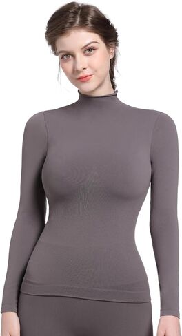 SHAPERX Seamless Women's Long Sleeve Shirts Mock Turtleneck Slim Fit Tops Basic Tee in Saudi Arabia