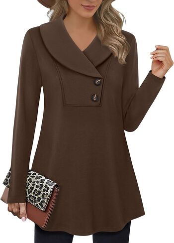 سترة نسائية من Gaharu بأزرار وأكمام طويلة وقمصان خفيفة الوزن مع طية صدر السترة in Kuwait