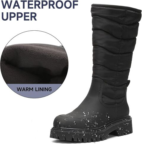 EETTARO Women's Mid Calf Boots Fashion Winter Snow Boot Warm Fur-Lined Side Zip Platform Booties in Kuwait