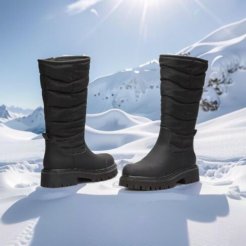 EETTARO Women's Mid Calf Boots Fashion Winter Snow Boot Warm Fur-Lined Side Zip Platform Booties in Kuwait